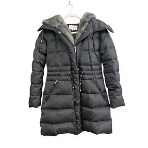 Laundry by Shelli Segal Puffer Coat Jacket w/ Fur Hood & Pockets Gray Small